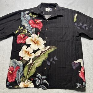 70s Hawaiian Loop Collar Button Up Shirt Large 3D Floral AOP Iolani Tropicana